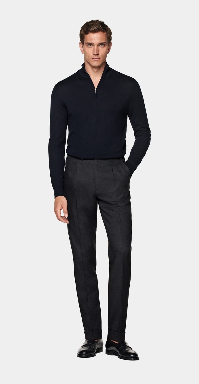 Suitsupply Merino Wool Half-Zip Sweater Navy Size S Mens